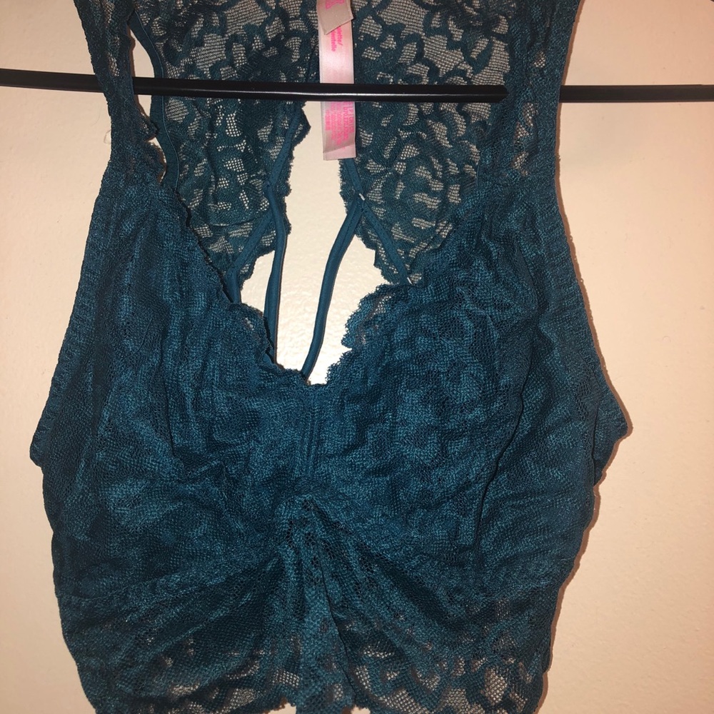 PINK lace bralette, teal, small
